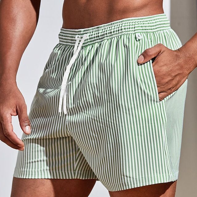 Men’s Swim Shorts – Quick-Dry Breathable Blend – Striped – Regular Fit – Mid-Thigh Length