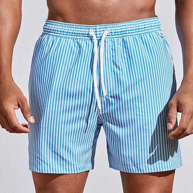 Men’s Swim Shorts – Quick-Dry Breathable Blend – Striped – Regular Fit – Mid-Thigh Length