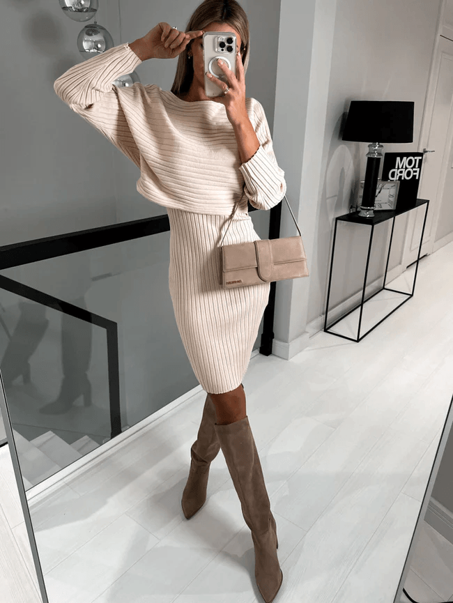 Sleeveless Knit Dress with Matching Sweater for Women