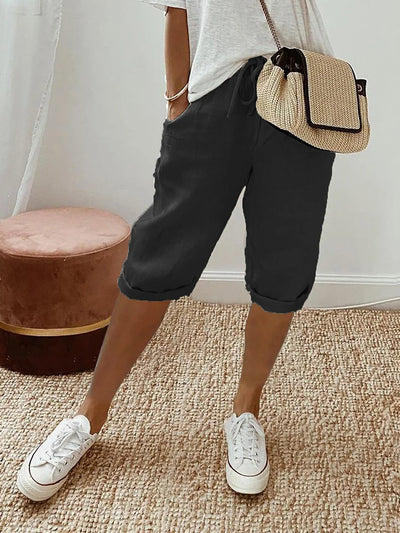 Women's Capri Trousers - Elastic Waist Drawstring - Relaxed Fit - Casual Lightweight