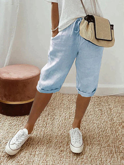 Women's Capri Trousers - Elastic Waist Drawstring - Relaxed Fit - Casual Lightweight