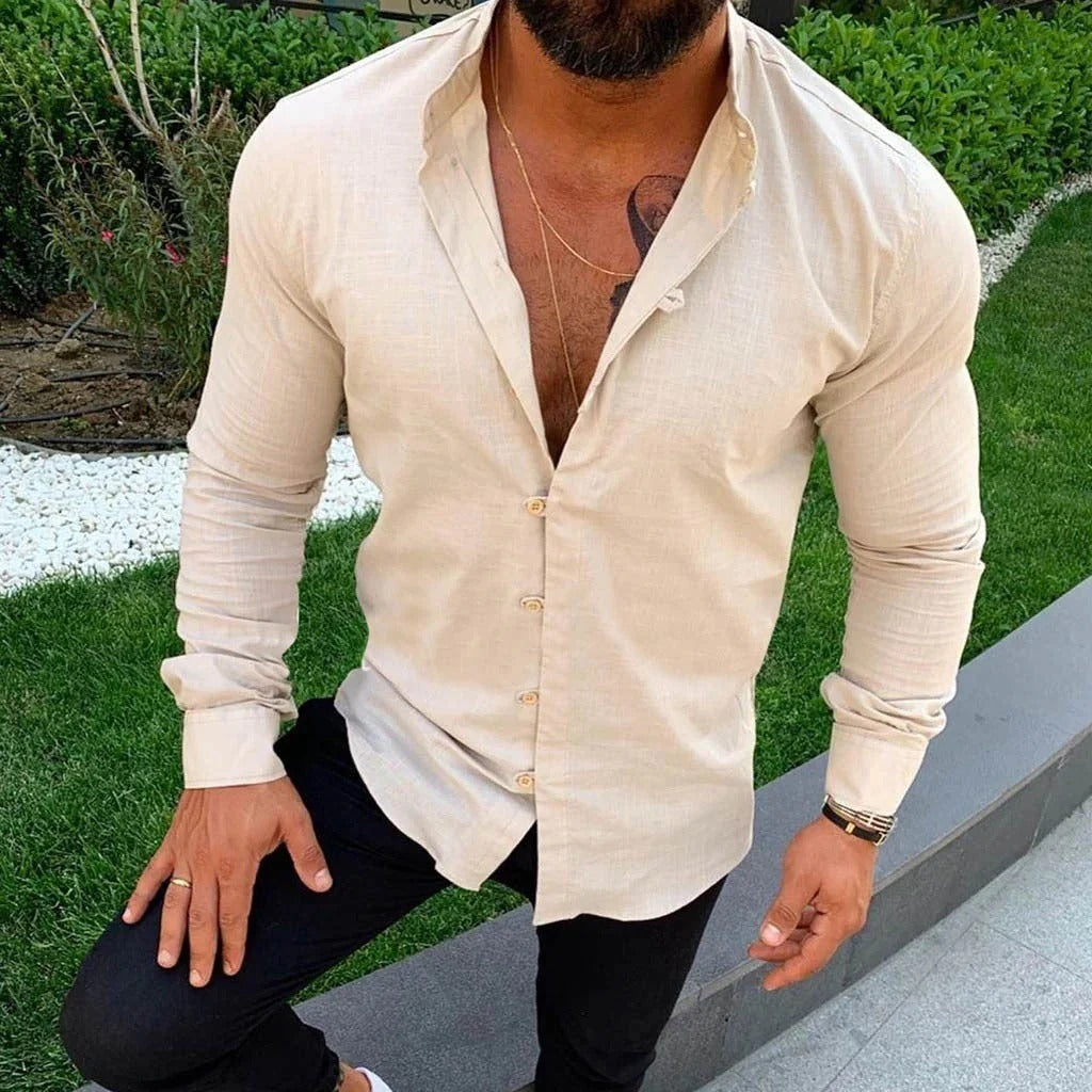 Men’s Button-Up Shirt – Slim Fit – Natural Fibers – Long Sleeve Smart Casual
