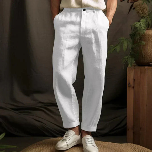 Men’s Straight-Leg Trousers – Relaxed Fit – Linen – Full Length