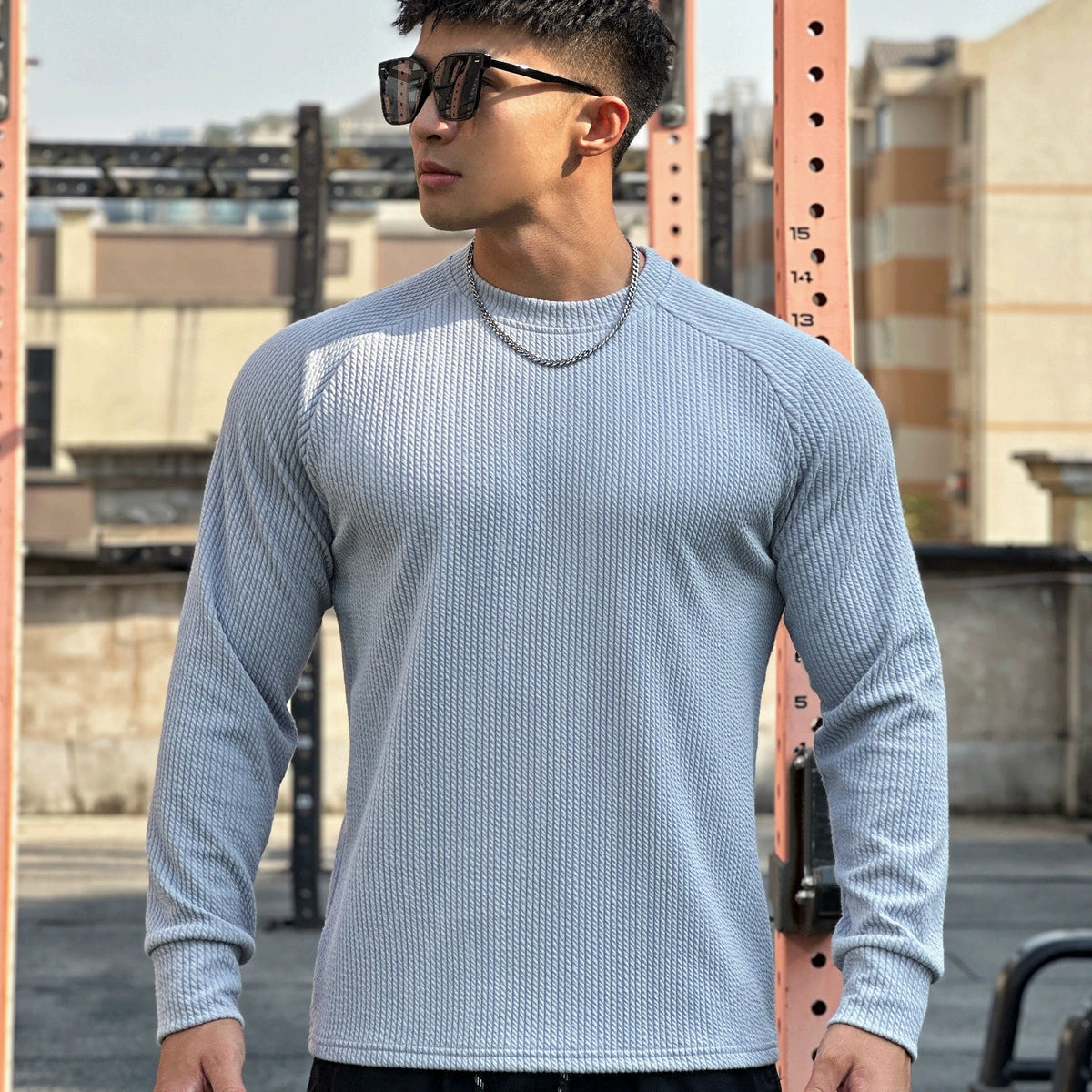 Ribbed knit crewneck sweater for men