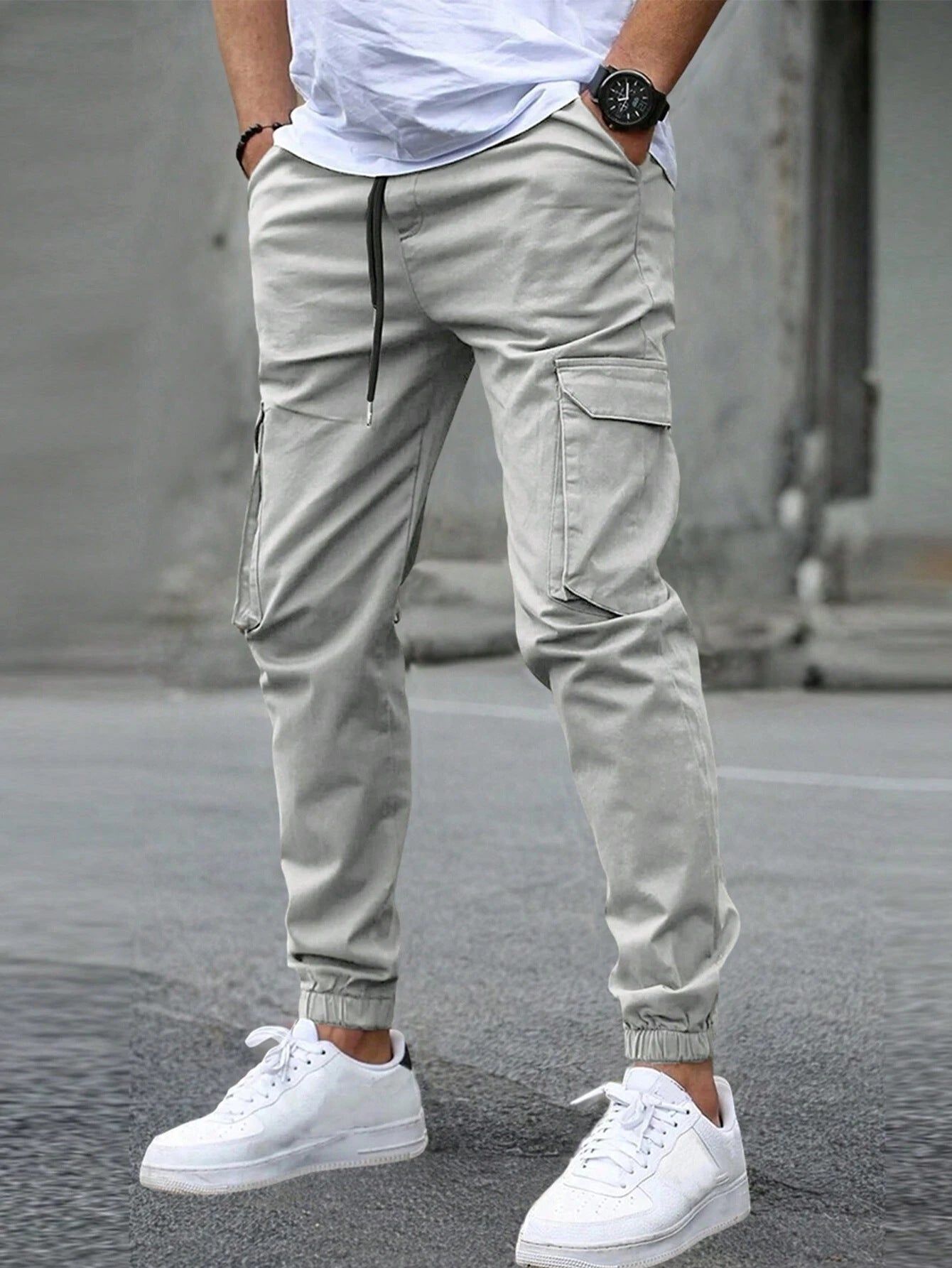 Men’s Jogger Trousers - Tapered Fit - Elastic Waist & Cuffs - Cargo Pockets - Casual Wear