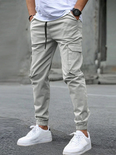 Men’s Jogger Trousers - Tapered Fit - Elastic Waist & Cuffs - Cargo Pockets - Casual Wear