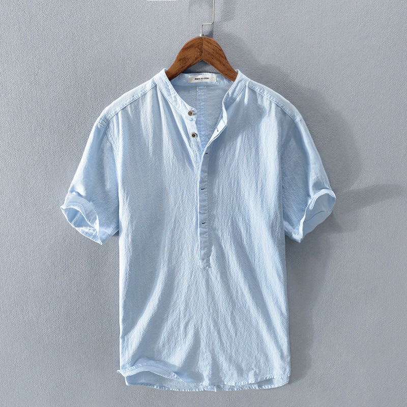 Men’s Casual Shirt - Mandarin Collar - Short Sleeve Relaxed Fit