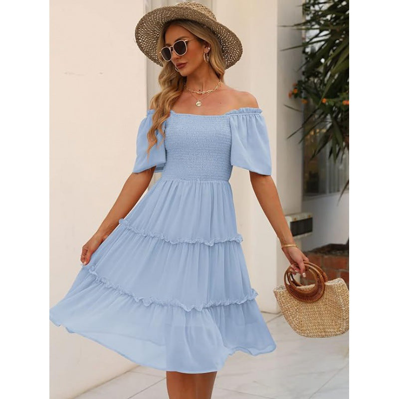 Women's Midi Dress - Smocked Bodice - Ruffled Hem - Lightweight Elegant Fit