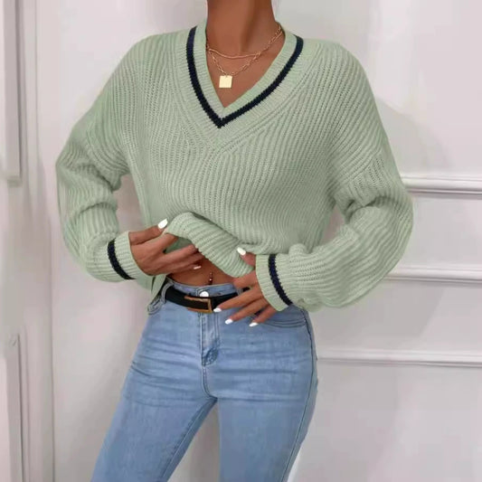 Women's striped V-neck sweater