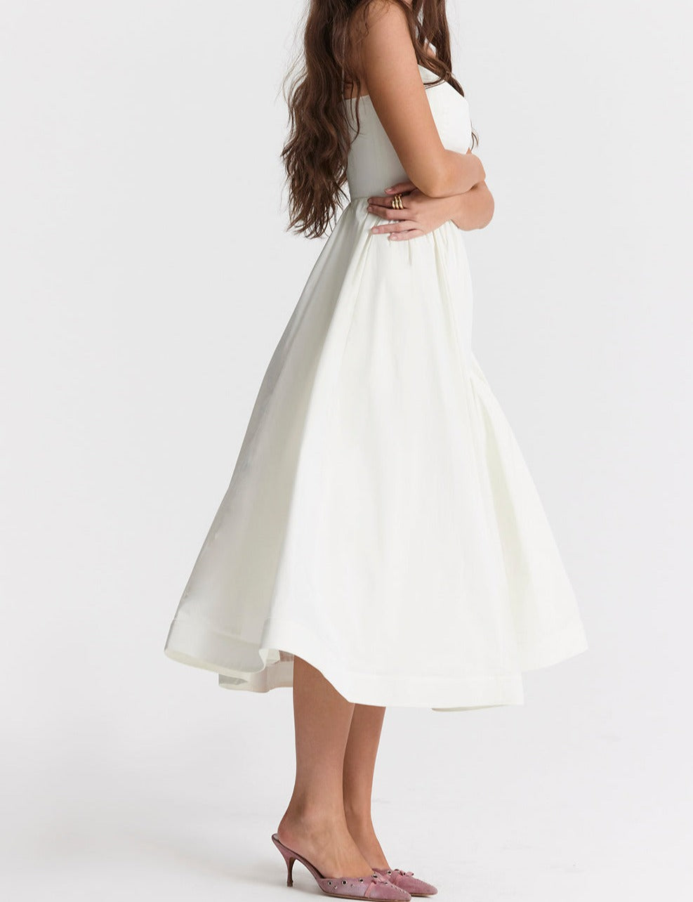 Women's Midi Dress - Spaghetti Straps - Fitted Bodice - A-Line Flowy Silhouette