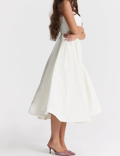 Women's Midi Dress - Spaghetti Straps - Fitted Bodice - A-Line Flowy Silhouette