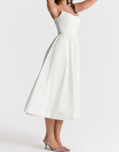 Women's Midi Dress - Spaghetti Straps - Fitted Bodice - A-Line Flowy Silhouette