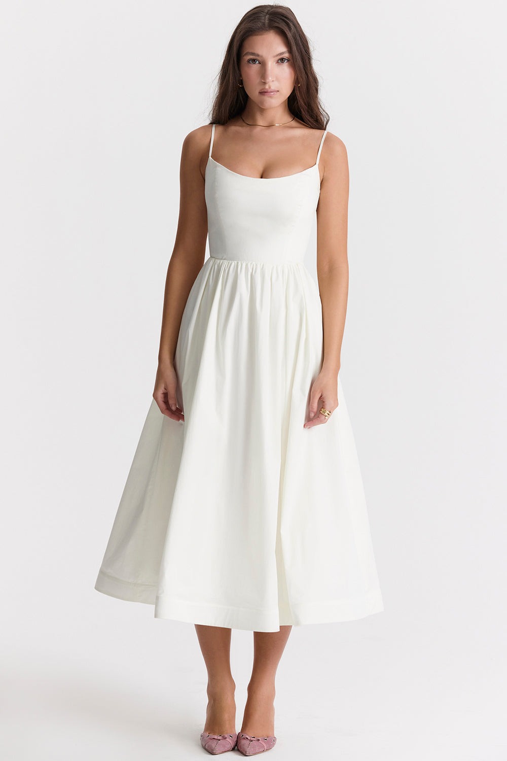 Women's Midi Dress - Spaghetti Straps - Fitted Bodice - A-Line Flowy Silhouette