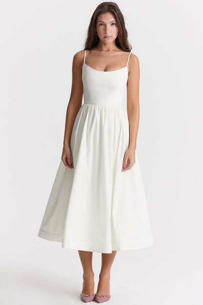 Women's Midi Dress - Spaghetti Straps - Fitted Bodice - A-Line Flowy Silhouette