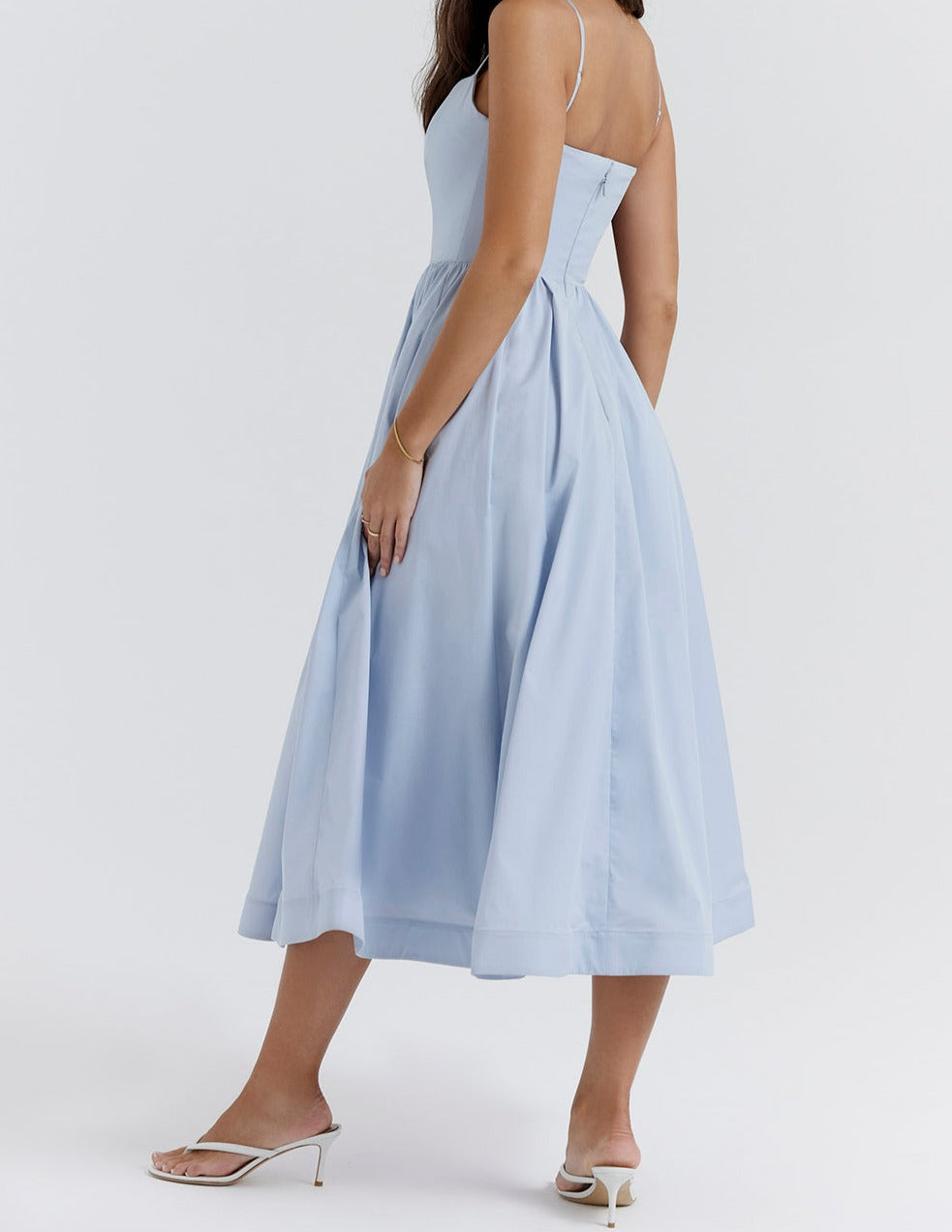 Women's Midi Dress - Spaghetti Straps - Fitted Bodice - A-Line Flowy Silhouette
