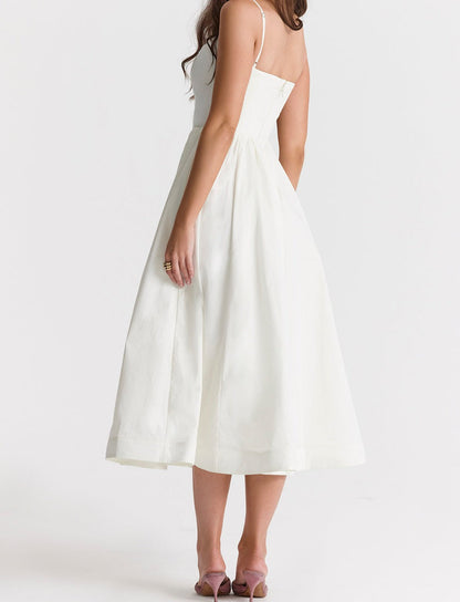 Women's Midi Dress - Spaghetti Straps - Fitted Bodice - A-Line Flowy Silhouette