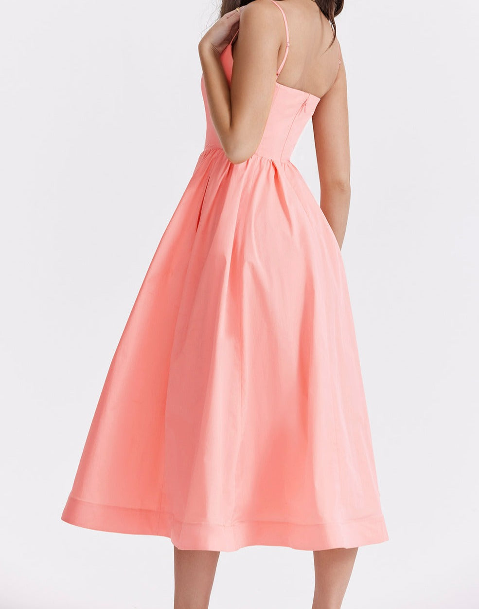 Women's Midi Dress - Spaghetti Straps - Fitted Bodice - A-Line Flowy Silhouette