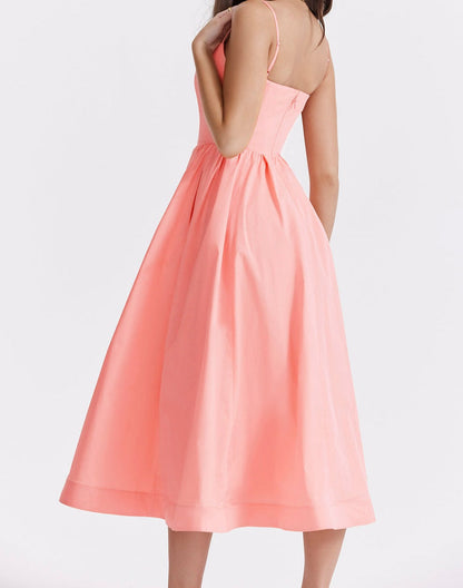 Women's Midi Dress - Spaghetti Straps - Fitted Bodice - A-Line Flowy Silhouette