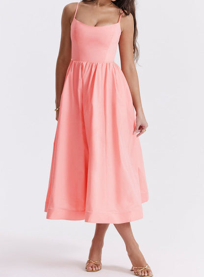 Women's Midi Dress - Spaghetti Straps - Fitted Bodice - A-Line Flowy Silhouette