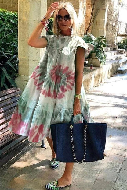 Women's Summer A-Line Dress - Short Sleeve Floral Print Dress