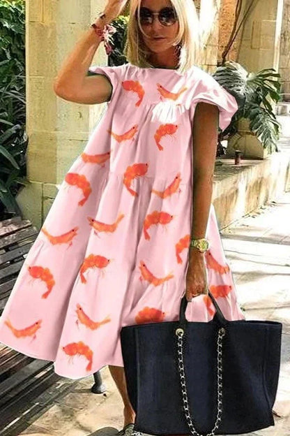 Women's Summer A-Line Dress - Short Sleeve Floral Print Dress