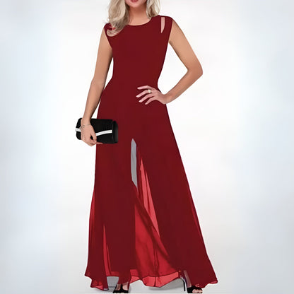 Women's Jumpsuit - Sleeveless Elegant Design - High Neck Cut-Out Detail - Wide-Leg Fit