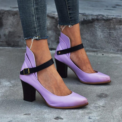 Women’s Pumps – Pointed Toe – Ankle Strap – Chunky Heel – Elegant Supportive Fit