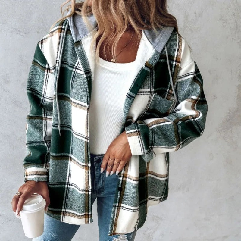 Women's checkered hooded jacket