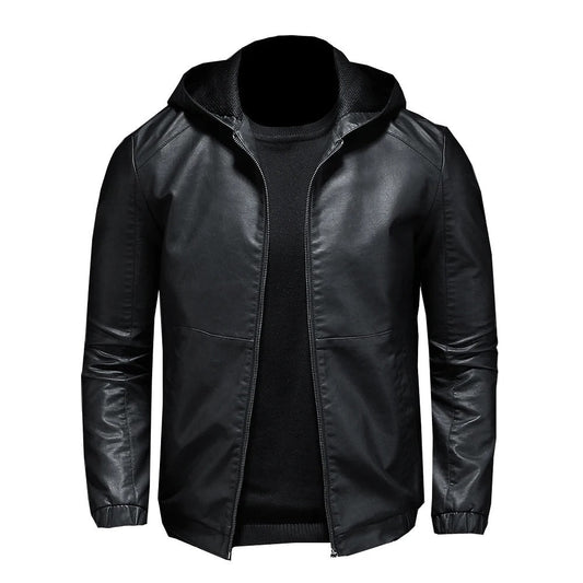 Men's stylish hooded leather jacket