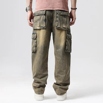 Men's retro cargo pants with multiple pockets