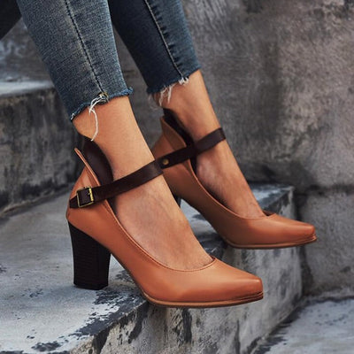 Women’s Pumps – Pointed Toe – Ankle Strap – Chunky Heel – Elegant Supportive Fit