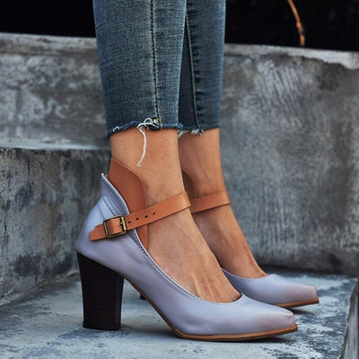 Women’s Pumps – Pointed Toe – Ankle Strap – Chunky Heel – Elegant Supportive Fit