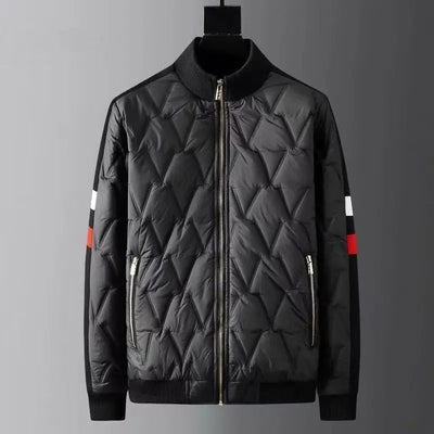 Men's Quilted Tracksuit - Zip-Up Bomber Jacket & Tapered Trousers - Ribbed Cuffs & Zipped Pockets