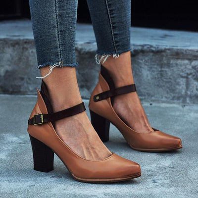 Women’s Pumps – Pointed Toe – Ankle Strap – Chunky Heel – Elegant Supportive Fit