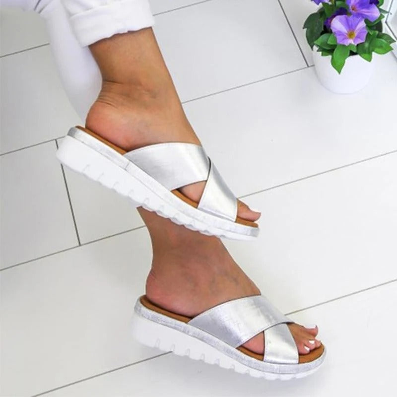 Women’s Sandals – Woven Crisscross Straps – Platform Sole – Slip-On Casual Fit