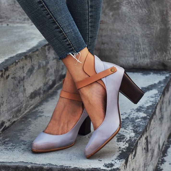 Women’s Pumps – Pointed Toe – Ankle Strap – Chunky Heel – Elegant Supportive Fit