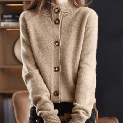 Women’s Cardigan – Soft Knit – Relaxed Fit – Button Front – Cut-Out Collar Design