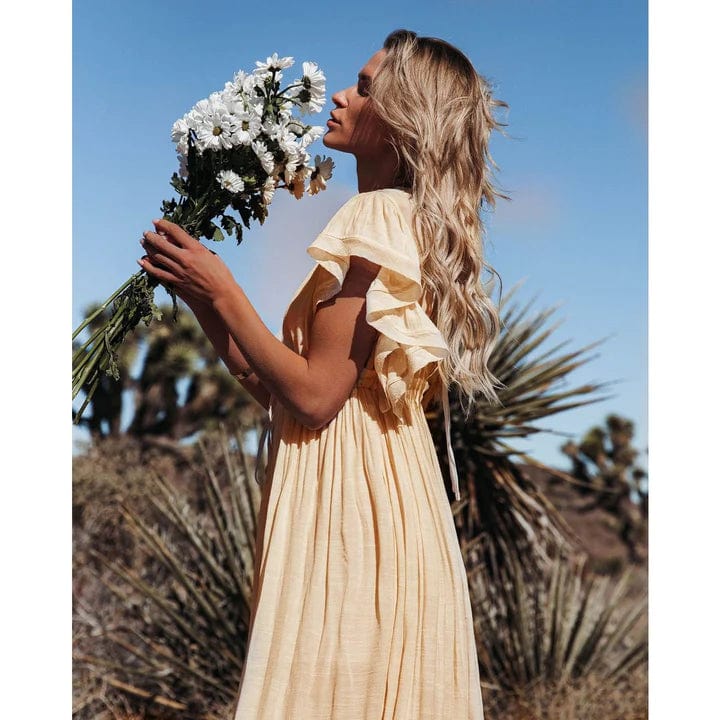 Cream Boho Maxi Dress with Ruffle Details