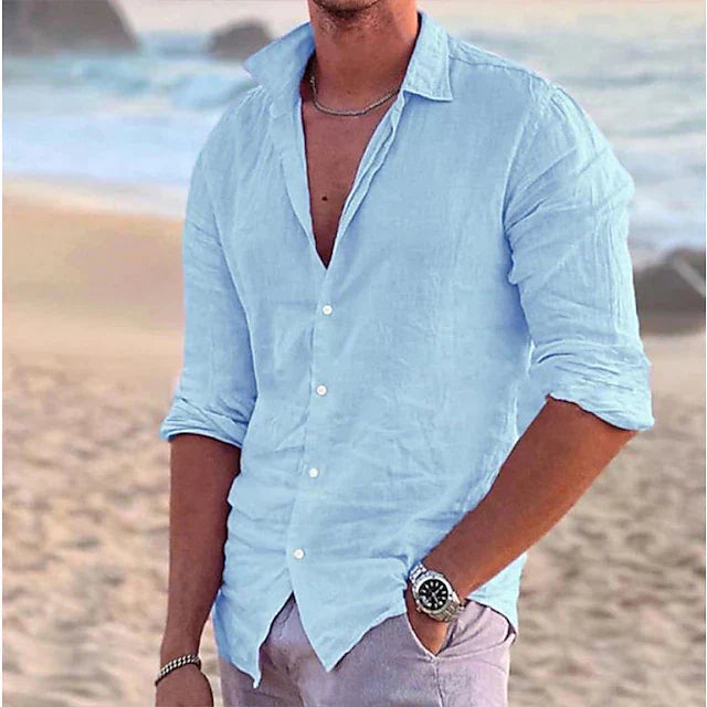 Men’s Button-Up Shirt – Relaxed Fit – Long Sleeve – Natural Fibers – Casual Wear