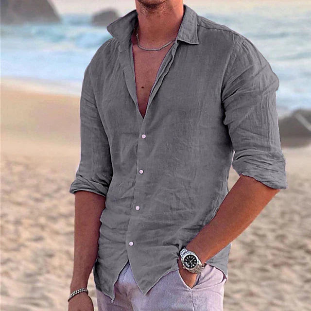 Men’s Button-Up Shirt – Relaxed Fit – Long Sleeve – Natural Fibers – Casual Wear