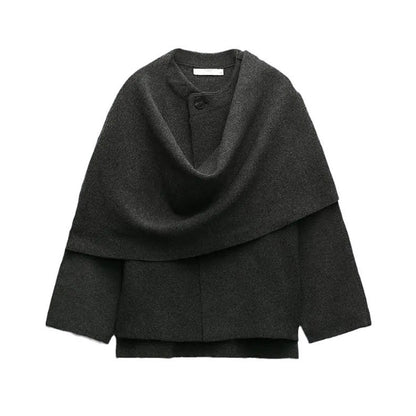 Women’s Scarf Cardigan – Oversized Fit – Wool Feel – Draped Collar – Bell Sleeve