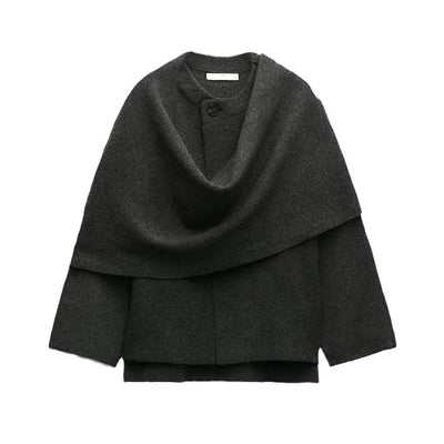 Women’s Scarf Cardigan – Oversized Fit – Wool Feel – Draped Collar – Bell Sleeve