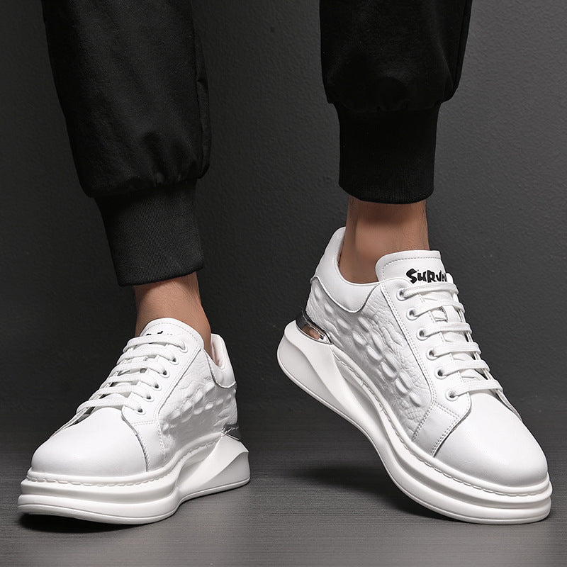 Men's Trendy Sneakers - Unique Textured Design - Elevated Sole - Leather Finish