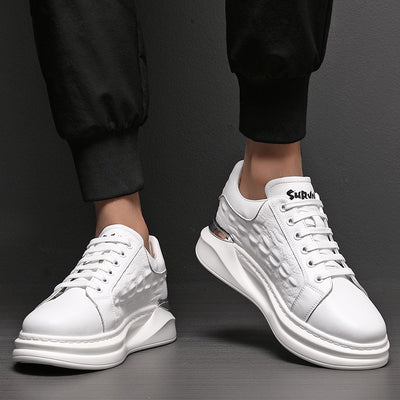 Men's Trendy Sneakers - Unique Textured Design - Elevated Sole - Leather Finish