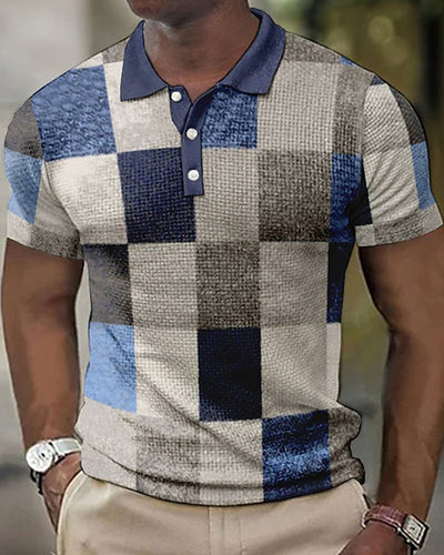 Men’s Polo Shirt – Slim Fit – Soft Knit – Patchwork Design – Button Placket Casual Wear
