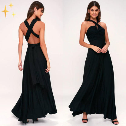 Elegant Convertible Maxi Dress with Halter Neck and Bow Detail for Women