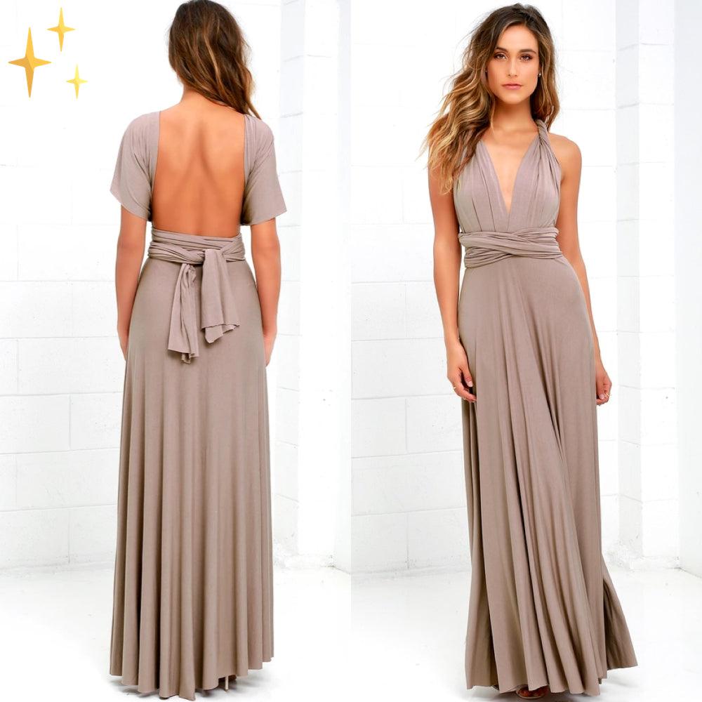 Elegant Convertible Maxi Dress with Halter Neck and Bow Detail for Women