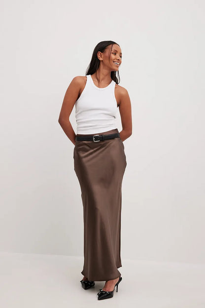 Women's Maxi Skirt - Sleek Satin - Flowing A-Line Silhouette - Elegant Formal Wear