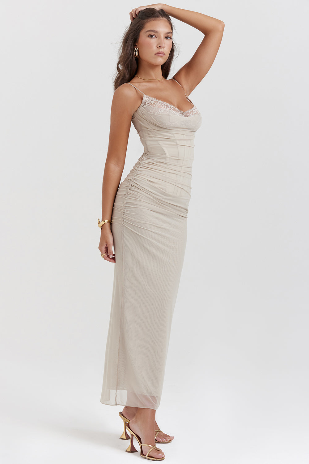 Women’s Maxi Dress – Fitted Silhouette – Lightweight Chiffon – Spaghetti Straps