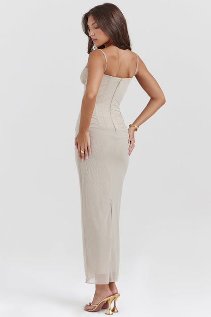 Women’s Maxi Dress – Fitted Silhouette – Lightweight Chiffon – Spaghetti Straps